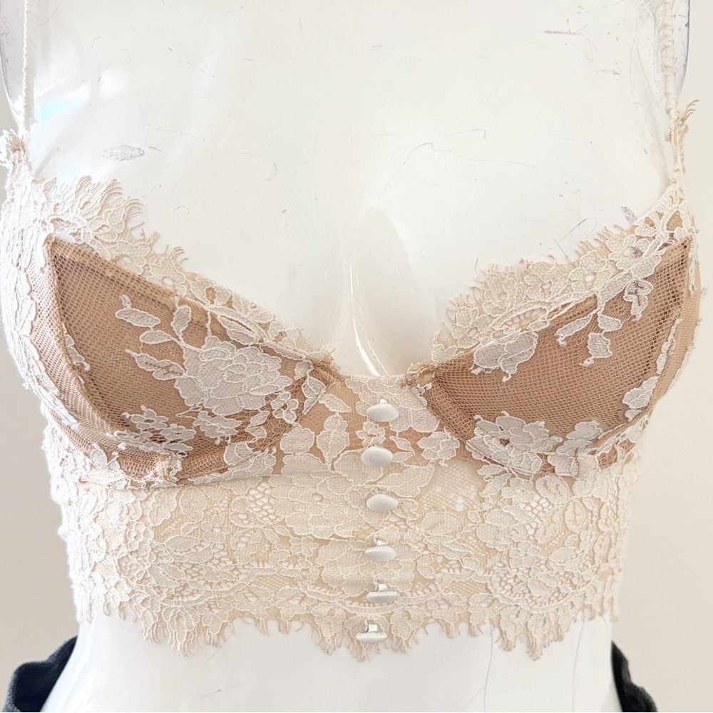 For Love & Lemons Faye Lace Underwire Bra Bralette Adjustable Straps Cream & Tan